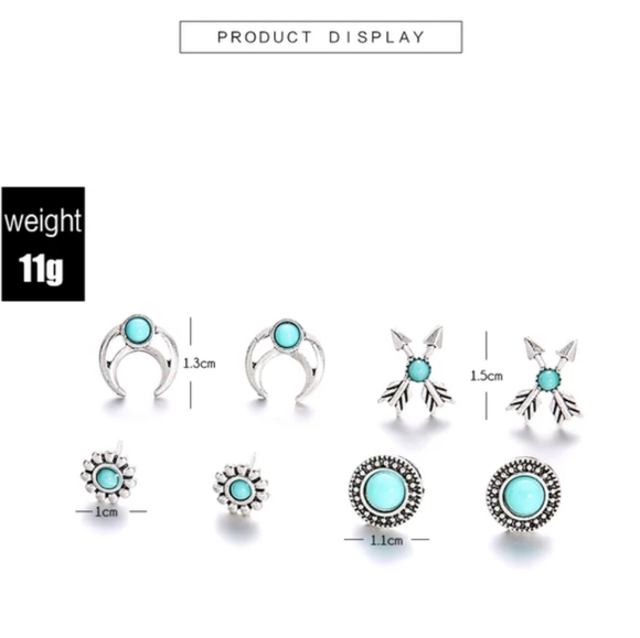 NEW 4 Pair of Silver & Turquoise Hypoallergenic Stud Earrings - Picture 6 of 7